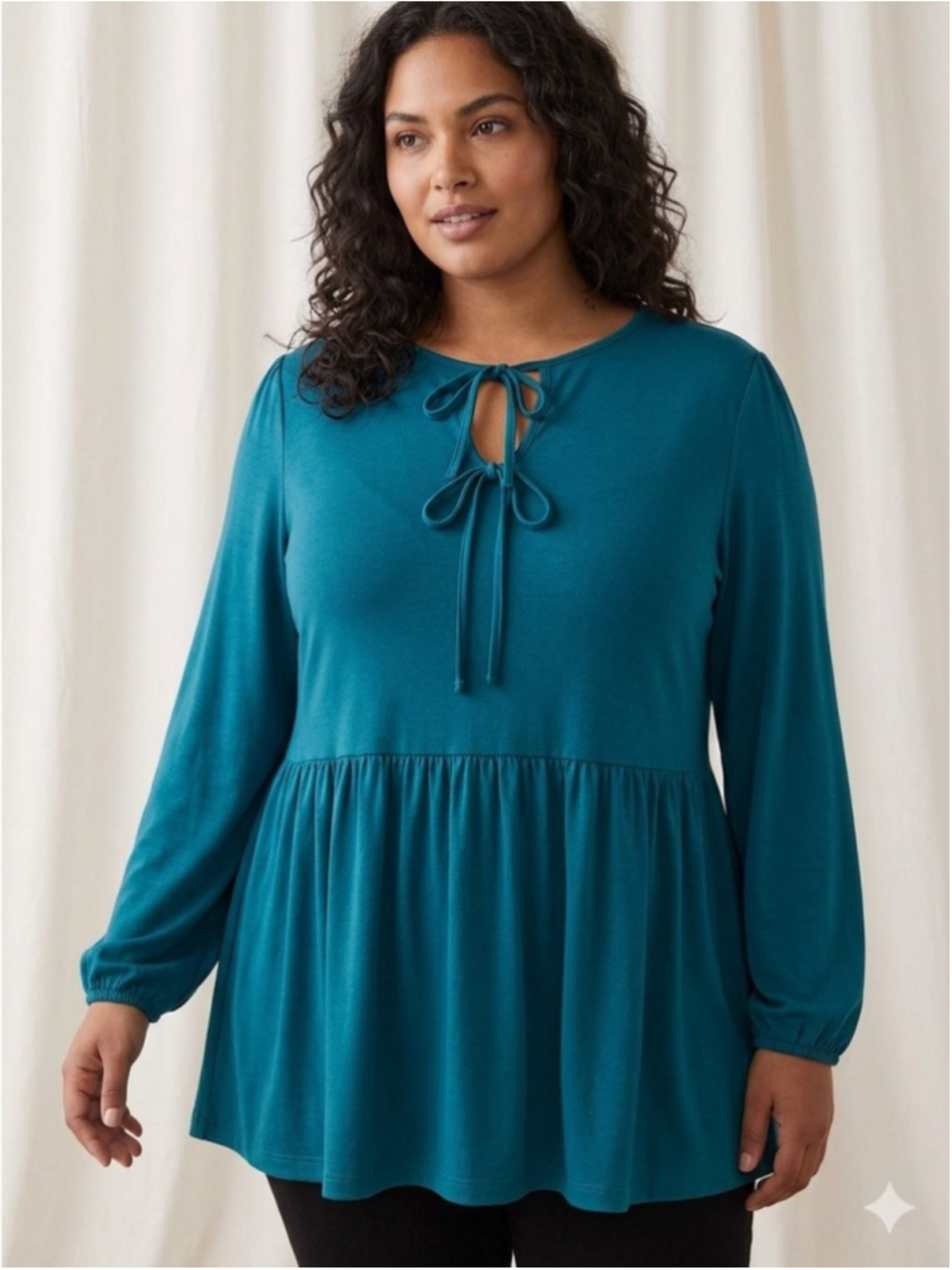 Teal Babydoll Peplum Top Boho Tie Front Long Sleeve Blouse woman’s 4XL plus 1245